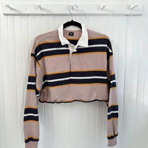 BDG Urban Outfitters Long Sleeve Striped Cropped Collared Top